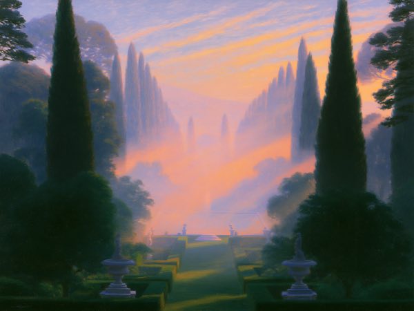 Rose parterre: a Renaissance oil painting in the world Ocelli lives in.