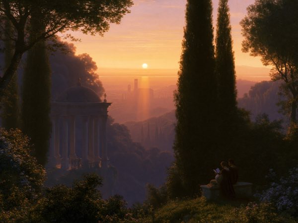 Distant city: a Renaissance oil painting in the world Ocelli lives in.