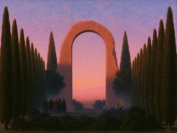 Cypress arch: a Renaissance oil painting in the world Ocelli lives in.